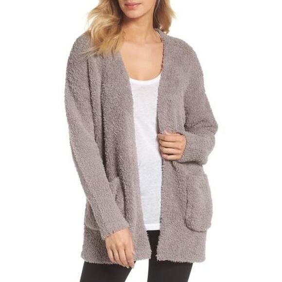 Barefoot Dreams Cozychic Lite Cardigan Sweater Womens S/M Gray Oversized Pockets - Picture 2 of 10